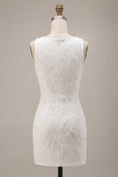Laden Sie das Bild in den Galerie-Viewer, Rundhals Bodycon geblümtes kleines weißes Kleid mit Schlitz
