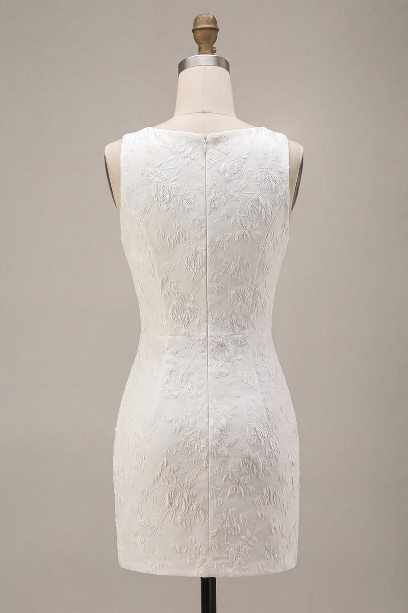 Laden Sie das Bild in den Galerie-Viewer, Rundhals Bodycon geblümtes kleines weißes Kleid mit Schlitz