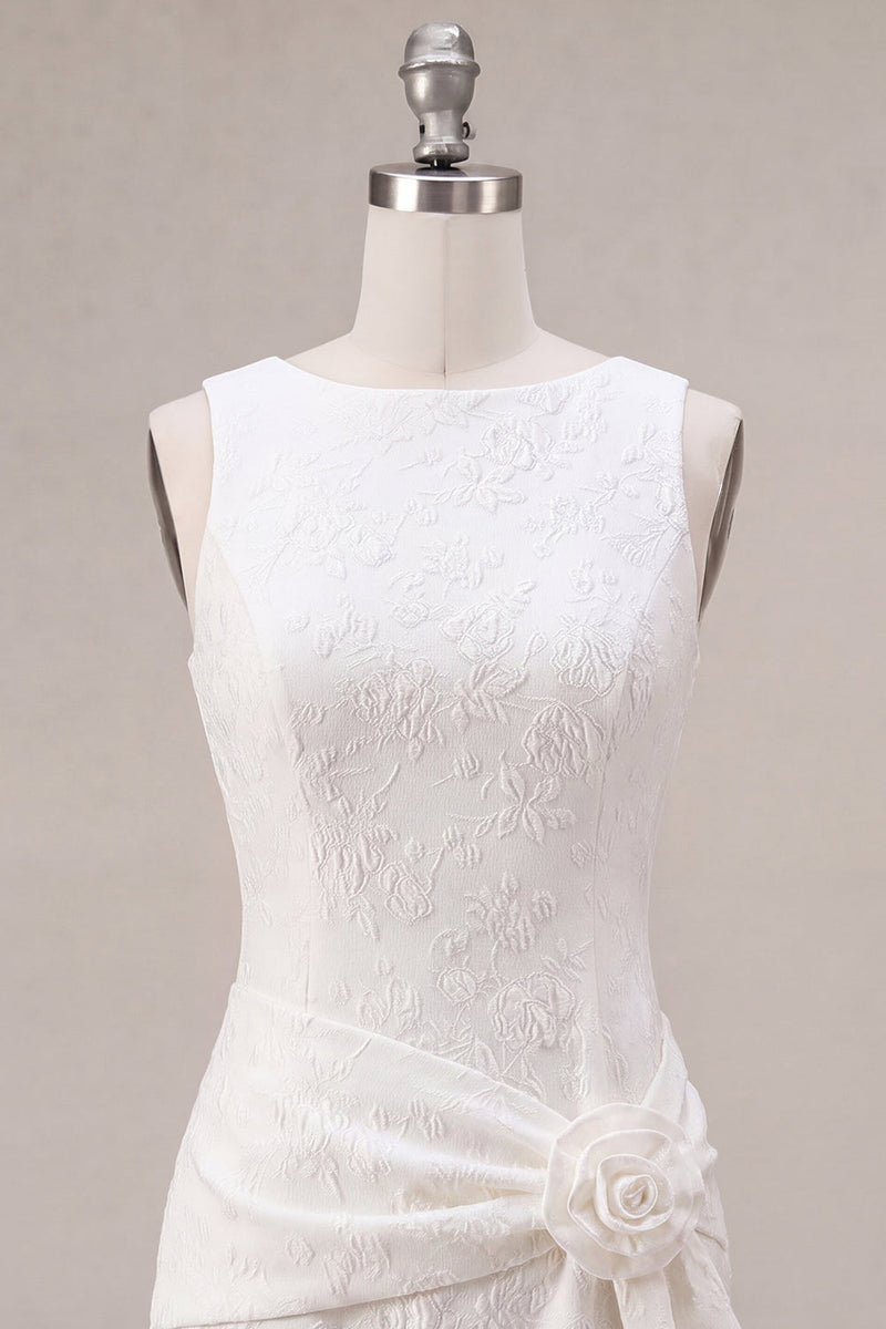 Laden Sie das Bild in den Galerie-Viewer, Rundhals Bodycon geblümtes kleines weißes Kleid mit Schlitz