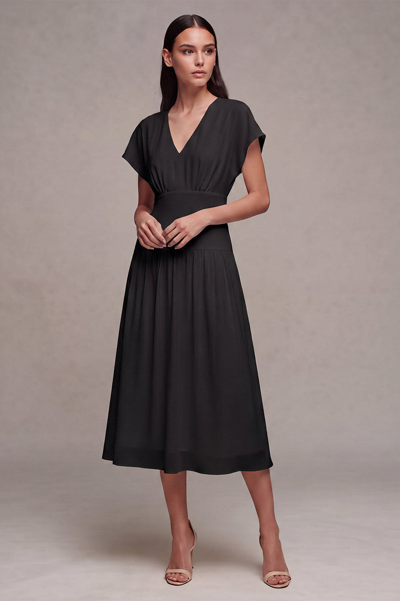 Laden Sie das Bild in den Galerie-Viewer, A-Linie Chiffon V-Ausschnitt Kleines Weißes Kleid