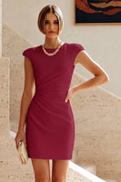 Laden Sie das Bild in den Galerie-Viewer, Rundhals-Bodycon gerafftes kleines weißes Kleid mit Mützenärmeln