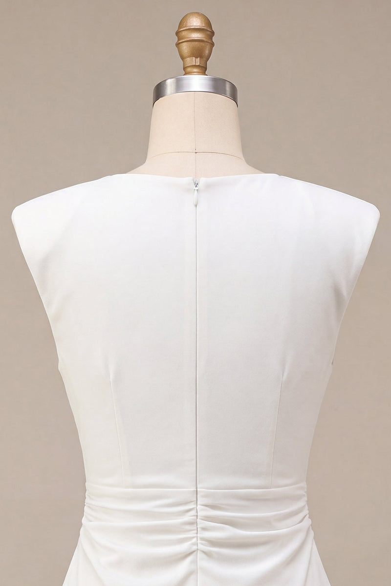 Laden Sie das Bild in den Galerie-Viewer, Rundhals-Bodycon gerafftes kleines weißes Kleid mit Mützenärmeln