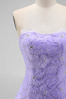Laden Sie das Bild in den Galerie-Viewer, Rosa A-Linie Trägerloses Perlenbesetztes Kurzes Abendkleid