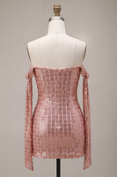 Laden Sie das Bild in den Galerie-Viewer, Glitzerndes Champagner-Off-the-Shoulder Bodycon-Pailletten-Homecoming-Kleid