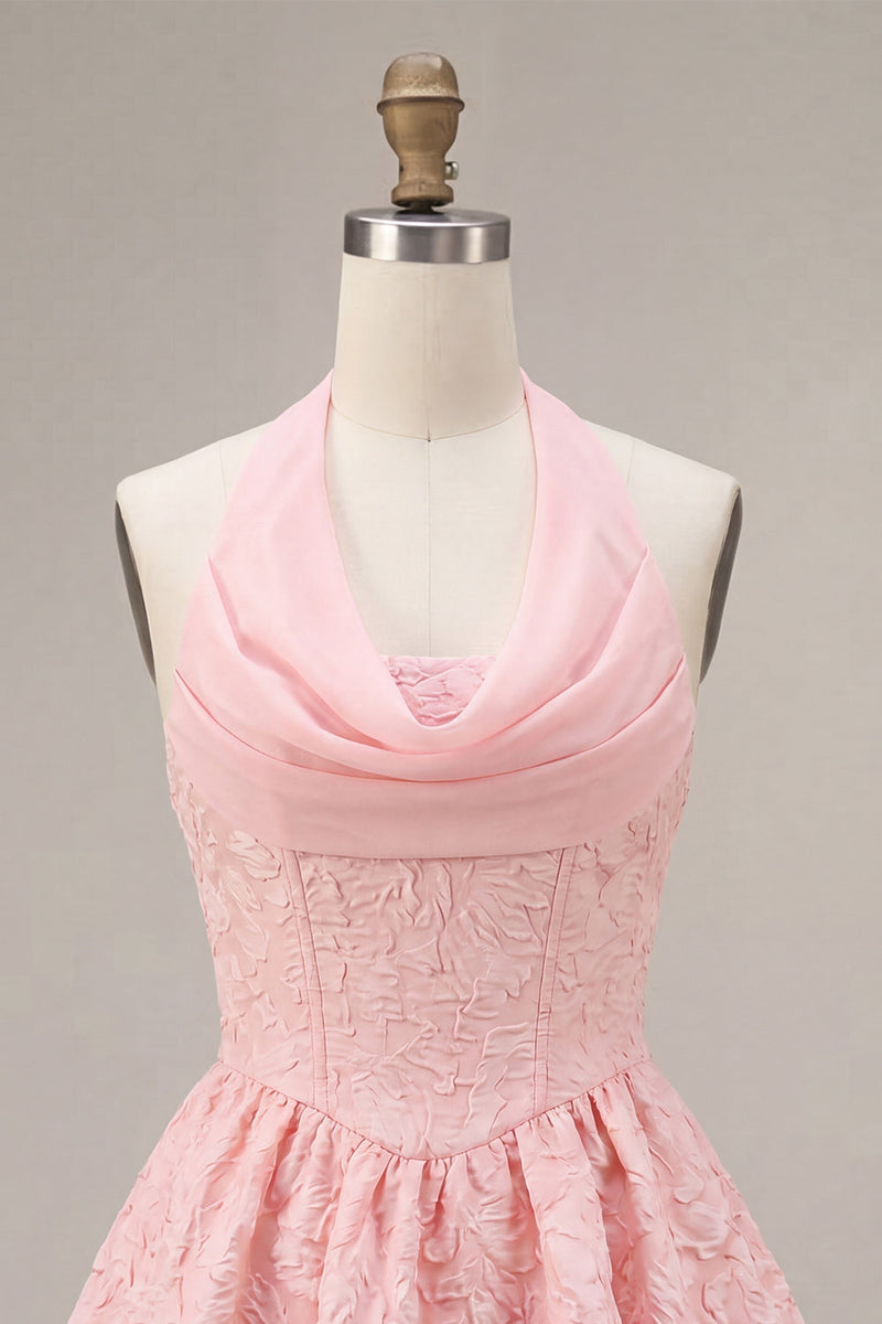 Laden Sie das Bild in den Galerie-Viewer, Rosa A-Linie Cowl Neck-Korsett mit gestuftem Homecoming-Kleid