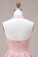 Laden Sie das Bild in den Galerie-Viewer, Rosa A-Linie Cowl Neck-Korsett mit gestuftem Homecoming-Kleid