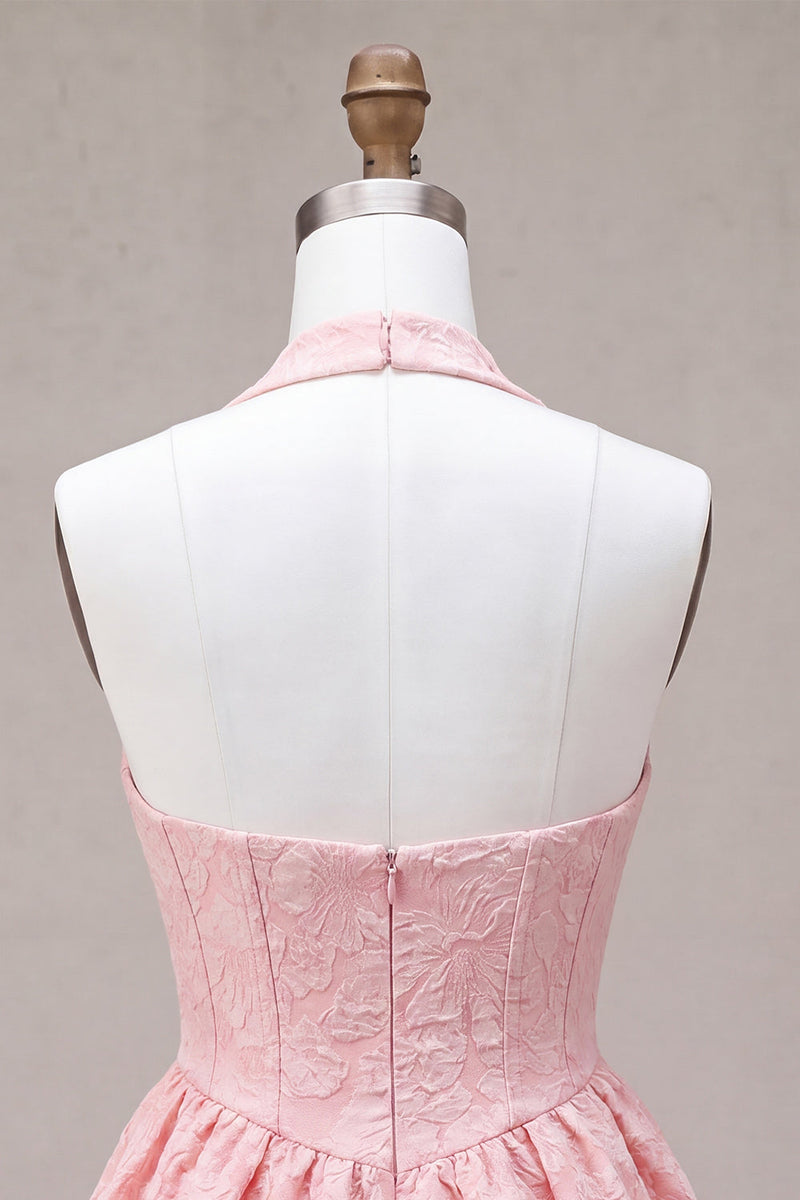 Laden Sie das Bild in den Galerie-Viewer, Rosa A-Linie Cowl Neck-Korsett mit gestuftem Homecoming-Kleid