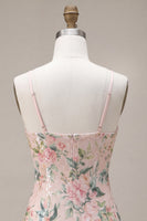 Laden Sie das Bild in den Galerie-Viewer, Glitzerndes weißes Pink Flower Bodycon Pailletten-Homecoming-Kleid mit Fransen
