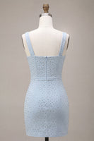 Laden Sie das Bild in den Galerie-Viewer, Himmelblaues Quadrathals-Bodycon-Homecoming-Kleid mit Perlen