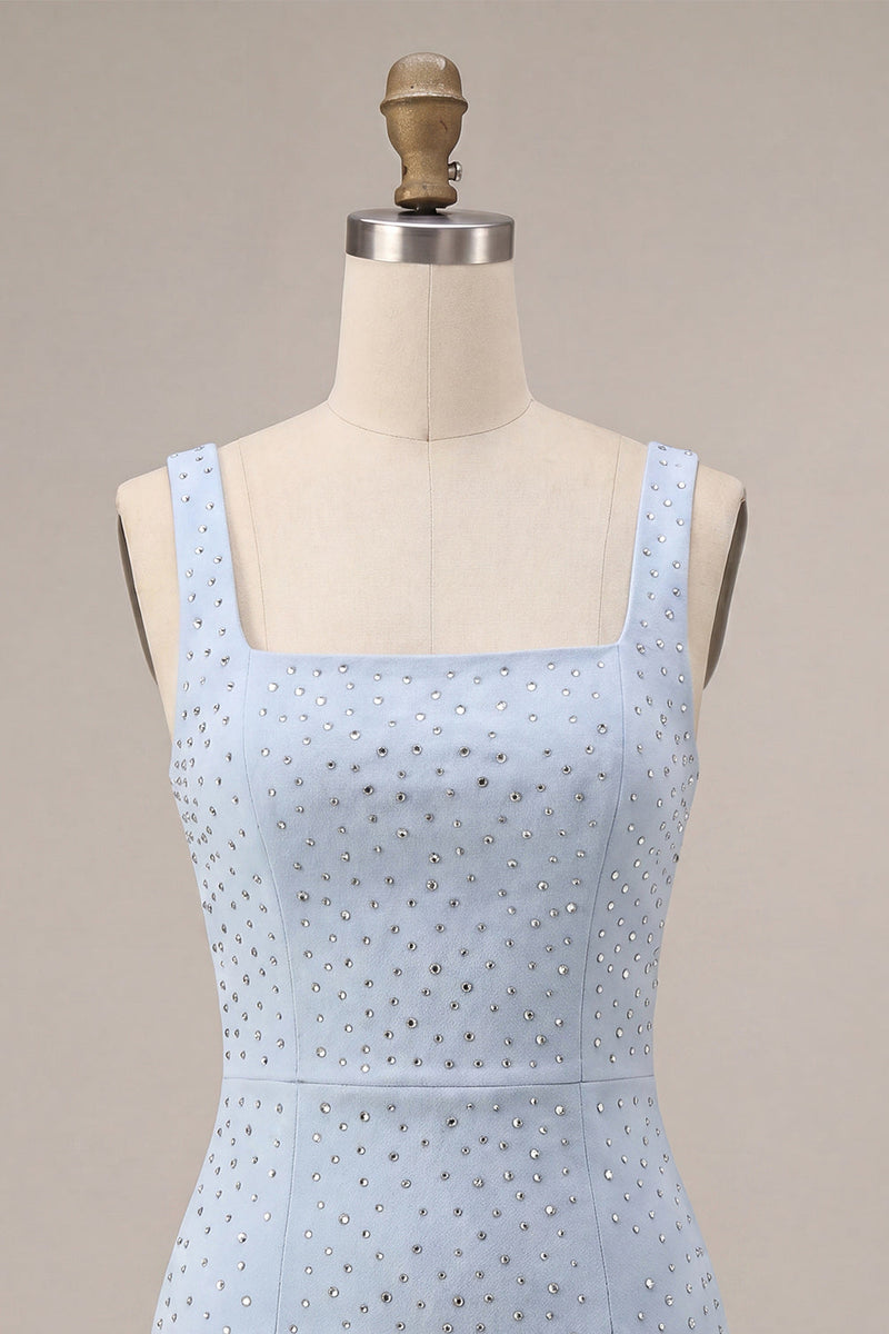 Laden Sie das Bild in den Galerie-Viewer, Himmelblaues Quadrathals-Bodycon-Homecoming-Kleid mit Perlen