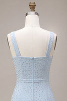 Laden Sie das Bild in den Galerie-Viewer, Himmelblaues Quadrathals-Bodycon-Homecoming-Kleid mit Perlen