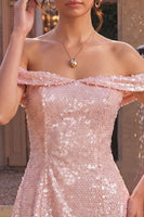 Laden Sie das Bild in den Galerie-Viewer, Glitzerndes pinkes A-Line-Off-the-shoulder-Pailletten-Homecoming-Kleid