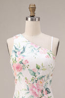 Laden Sie das Bild in den Galerie-Viewer, Glitzerndes weißes Pink-Blumen-Bodycon-Pailletten-Homecoming-Kleid