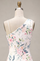 Laden Sie das Bild in den Galerie-Viewer, Glitzerndes weißes Pink-Blumen-Bodycon-Pailletten-Homecoming-Kleid