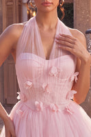 Laden Sie das Bild in den Galerie-Viewer, Rosa A-Linie Tüll-Korsett-Homecoming-Kleid mit 3D-Blumen