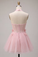 Laden Sie das Bild in den Galerie-Viewer, Rosa A-Linie Tüll-Korsett-Homecoming-Kleid mit 3D-Blumen