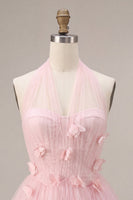 Laden Sie das Bild in den Galerie-Viewer, Rosa A-Linie Tüll-Korsett-Homecoming-Kleid mit 3D-Blumen