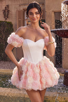 Laden Sie das Bild in den Galerie-Viewer, Weißes und pinkes A-Linien-Korsett-Floral-Homecoming-Kleid mit Korsett-Off-shoulder