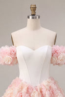 Laden Sie das Bild in den Galerie-Viewer, Weißes und pinkes A-Linien-Korsett-Floral-Homecoming-Kleid mit Korsett-Off-shoulder