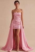 Laden Sie das Bild in den Galerie-Viewer, Trägerloses pinkes Bodycon-Pailletten-Homecoming-Kleid mit Schärpe