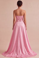 Laden Sie das Bild in den Galerie-Viewer, Trägerloses pinkes Bodycon-Pailletten-Homecoming-Kleid mit Schärpe