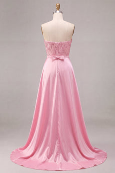 Trägerloses Rosa Bodycon Pailletten Kurzes Abendkleid mit Schärpe