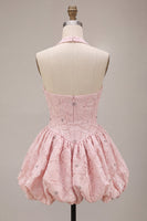 Laden Sie das Bild in den Galerie-Viewer, Neckholder-Halsausschnitt mit rosa A-Linien-Blumenkorsett, Jacquard-Perlen-Homecoming-Kleid