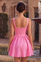 Laden Sie das Bild in den Galerie-Viewer, Rosa A-Linien-Korsett mit quadratem Satin-Perlen-Kurzzeit-Homecoming-Kleid