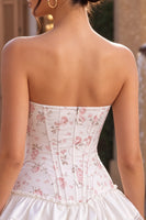 Laden Sie das Bild in den Galerie-Viewer, Weißes rosa Blumenkorsett Sweetheart gestuftes Rüschen-Homecoming-Kleid