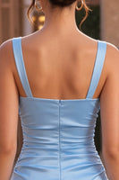 Laden Sie das Bild in den Galerie-Viewer, Himmelblaues Satin-A-Linien mit quadratem Ausschnitt und kurzem Homecoming-Kleid mit Schleife