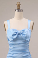Laden Sie das Bild in den Galerie-Viewer, Himmelblaues Satin-A-Linien mit quadratem Ausschnitt und kurzem Homecoming-Kleid mit Schleife