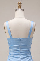 Laden Sie das Bild in den Galerie-Viewer, Himmelblaues Satin-A-Linien mit quadratem Ausschnitt und kurzem Homecoming-Kleid mit Schleife