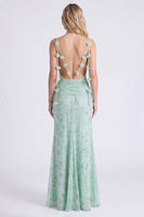 Laden Sie das Bild in den Galerie-Viewer, Salbei Meerjungfrau Floral Chiffon Spaghettiträger Langes Brautjungfernkleid