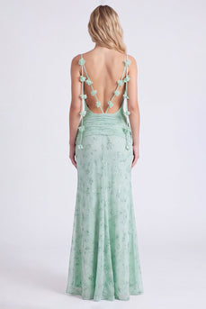 Salbei Meerjungfrau Floral Chiffon Spaghettiträger Langes Brautjungfernkleid
