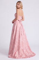 Laden Sie das Bild in den Galerie-Viewer, Trägerloses Rosa A-Linie Satin Langes Brautjungfernkleid mit Schleife