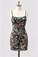 Laden Sie das Bild in den Galerie-Viewer, Lilac Bodycon Blumenstickerei Pailletten Kurzes Homecoming-Kleid mit Schnürung hinten