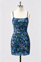 Laden Sie das Bild in den Galerie-Viewer, Lilac Bodycon Blumenstickerei Pailletten Kurzes Homecoming-Kleid mit Schnürung hinten