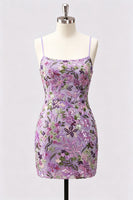 Laden Sie das Bild in den Galerie-Viewer, Lilac Bodycon Blumenstickerei Pailletten Kurzes Homecoming-Kleid mit Schnürung hinten
