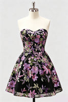 Laden Sie das Bild in den Galerie-Viewer, Lilac A-Line Sweetheart Floral Sequins Homecoming-Kleid mit Schnürung hinten
