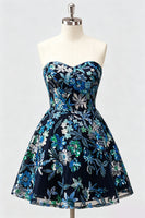 Laden Sie das Bild in den Galerie-Viewer, Lilac A-Line Sweetheart Floral Sequins Homecoming-Kleid mit Schnürung hinten