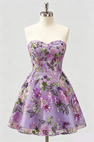 Laden Sie das Bild in den Galerie-Viewer, Lilac A-Line Sweetheart Floral Sequins Homecoming-Kleid mit Schnürung hinten