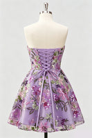 Laden Sie das Bild in den Galerie-Viewer, Lilac A-Line Sweetheart Floral Sequins Homecoming-Kleid mit Schnürung hinten