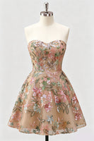 Laden Sie das Bild in den Galerie-Viewer, Lilac A-Line Sweetheart Floral Sequins Homecoming-Kleid mit Schnürung hinten