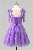Laden Sie das Bild in den Galerie-Viewer, Hellblaues A-Linien mit Schleifenträgern – Blumenperlen-Homecoming-Kleid mit Schnürung hinten