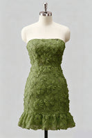 Laden Sie das Bild in den Galerie-Viewer, Hellblaues, bodycon, trägerloses, gerüschtes Blumenperlen-Homecoming-Kleid mit Schnürung hinten