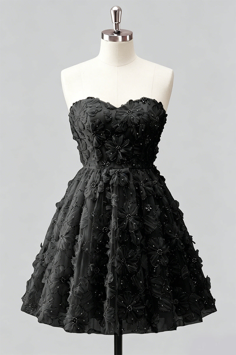 Laden Sie das Bild in den Galerie-Viewer, Dusty Rose Sweetheart A-Line Blumenperlen-Homecoming-Kleid mit Spitze hinten