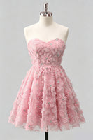 Laden Sie das Bild in den Galerie-Viewer, Dusty Rose Sweetheart A-Line Blumenperlen-Homecoming-Kleid mit Spitze hinten