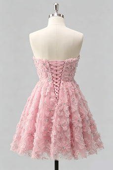 Dusty Rose Sweetheart A-Linie Blumen Perlen Kurzes Abendkleid mit Schnürung