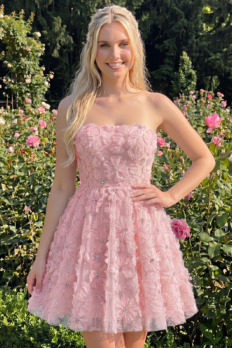 Laden Sie das Bild in den Galerie-Viewer, Dusty Rose Sweetheart A-Line Blumenperlen-Homecoming-Kleid mit Spitze hinten