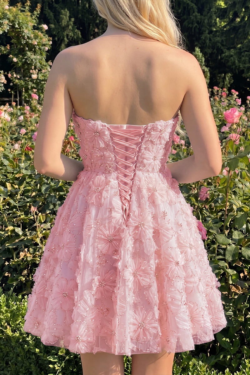 Laden Sie das Bild in den Galerie-Viewer, Dusty Rose Sweetheart A-Line Blumenperlen-Homecoming-Kleid mit Spitze hinten